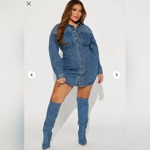 Corset Denim Mini Button-Up Dress